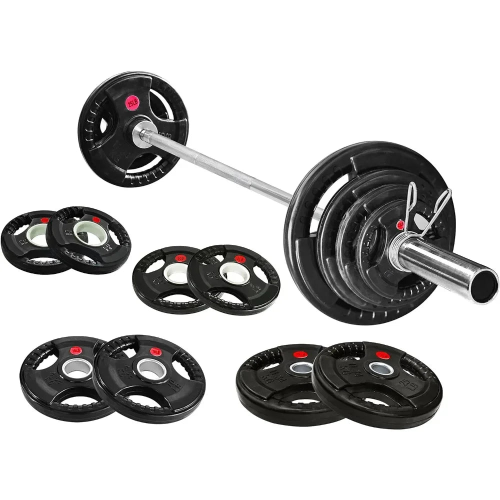 Cast Iron 2-Inch Weight Plates Including 7FT Barbell, 130-Pound, 300-Pound