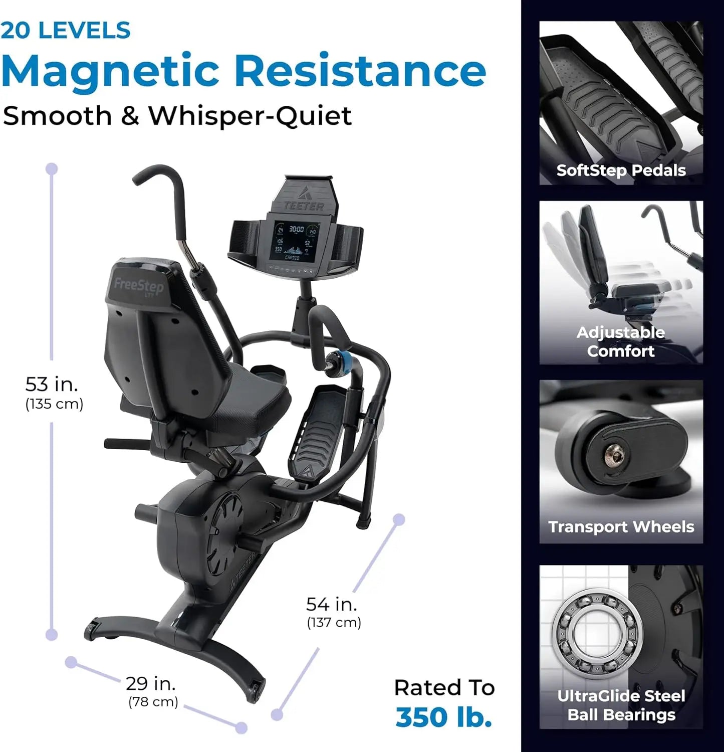 Zero-Impact Exercise Bike Alternative w/Patented Physical Therapy Stride, Up to 350lb,