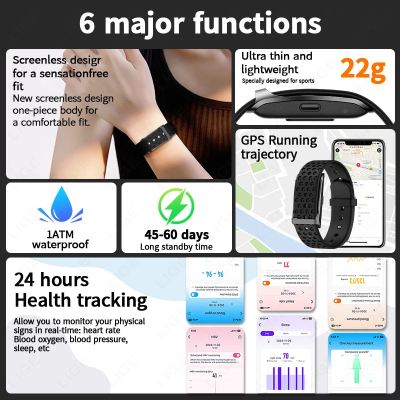 LIGE Health Smart Bracelet for Couples Heart Rate Monitor Activity Fitness Tracker Men Women Band Sports Waterproof Smart Watch