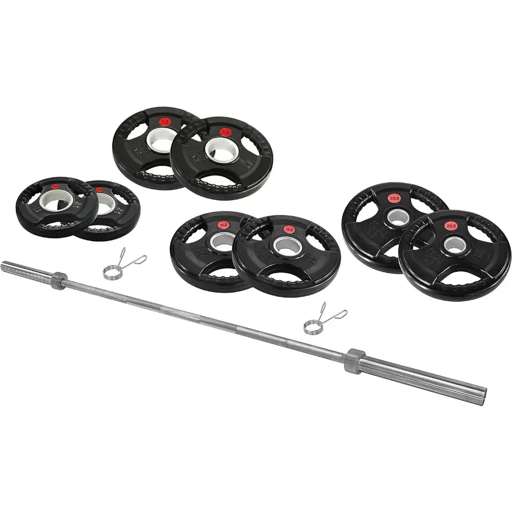 Cast Iron 2-Inch Weight Plates Including 7FT Barbell, 130-Pound, 300-Pound