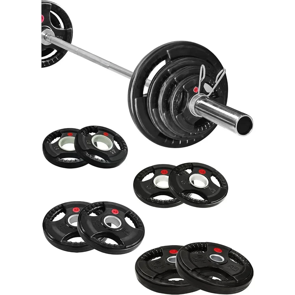 Cast Iron 2-Inch Weight Plates Including 7FT Barbell, 130-Pound, 300-Pound
