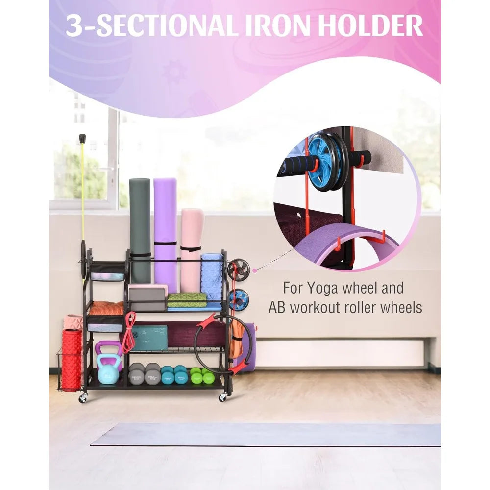 Home Gym Storage for Yoga Mat Dumbbells Kettlebells and Strength Training Equipment