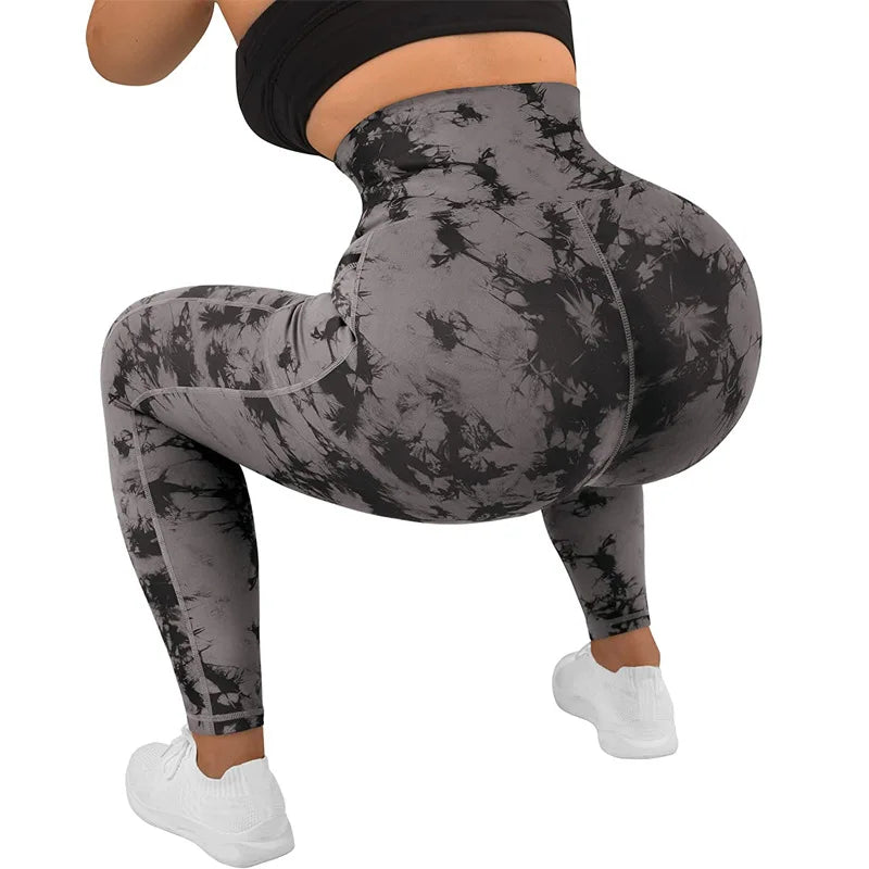 High Waist Tie Dye Legging Workout Scrunch Butt Lifting Sports Gym Tights