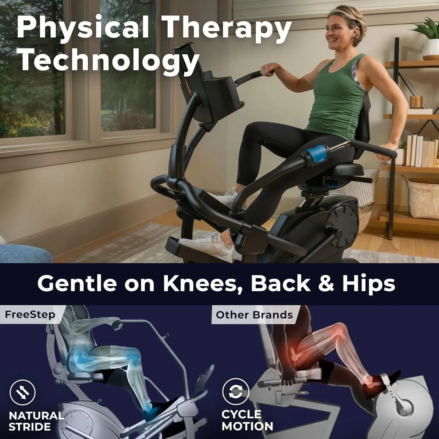 Zero-Impact Exercise Bike Alternative w/Patented Physical Therapy Stride, Up to 350lb,