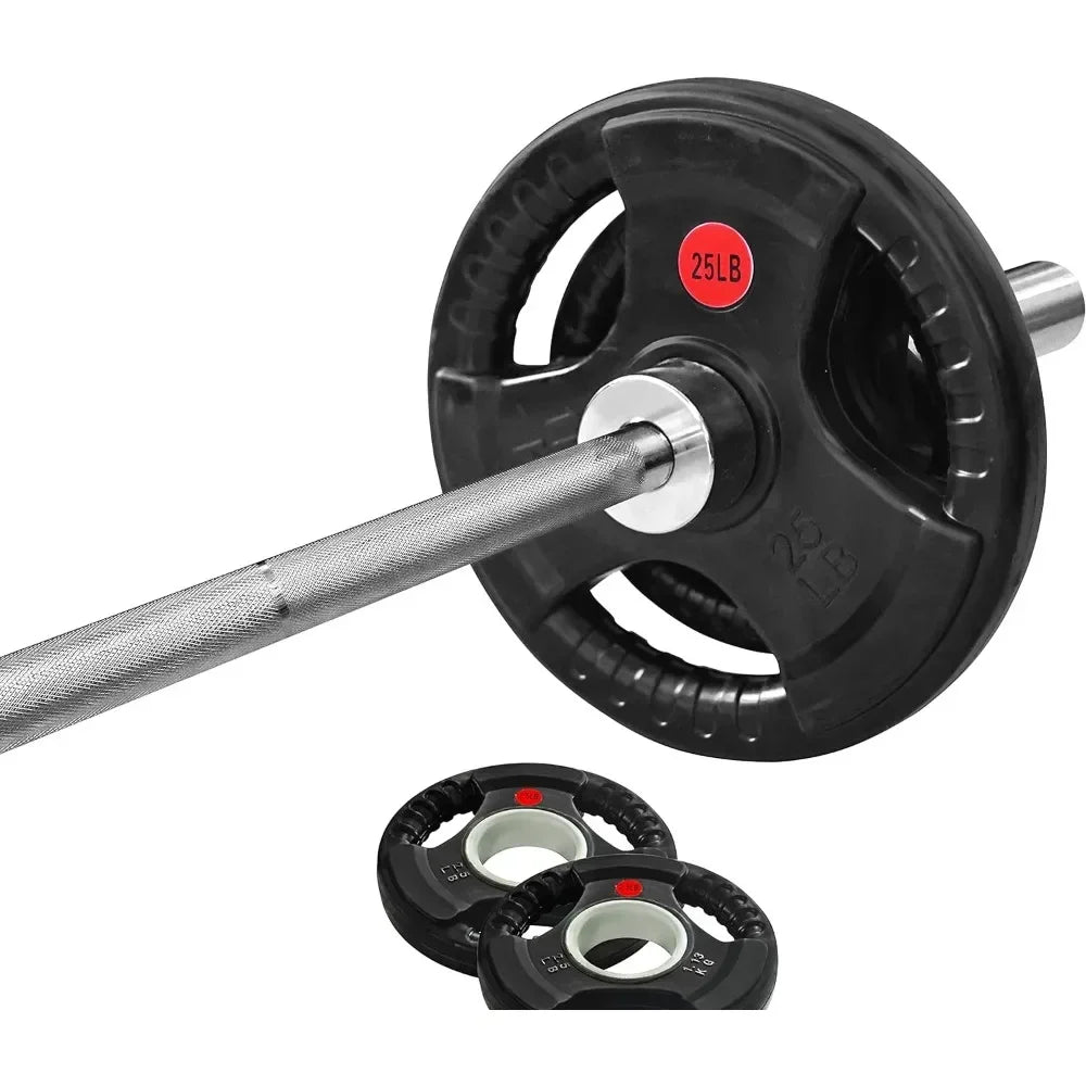Cast Iron 2-Inch Weight Plates Including 7FT Barbell, 130-Pound, 300-Pound