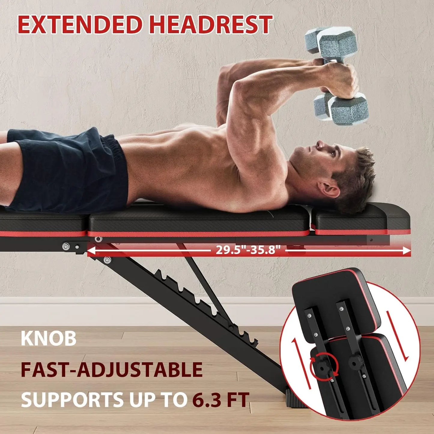 Workout Bench, Adjustable Weight Bench with Leg Extension, Preacher Pad, Extended Headrest, 880LBS
