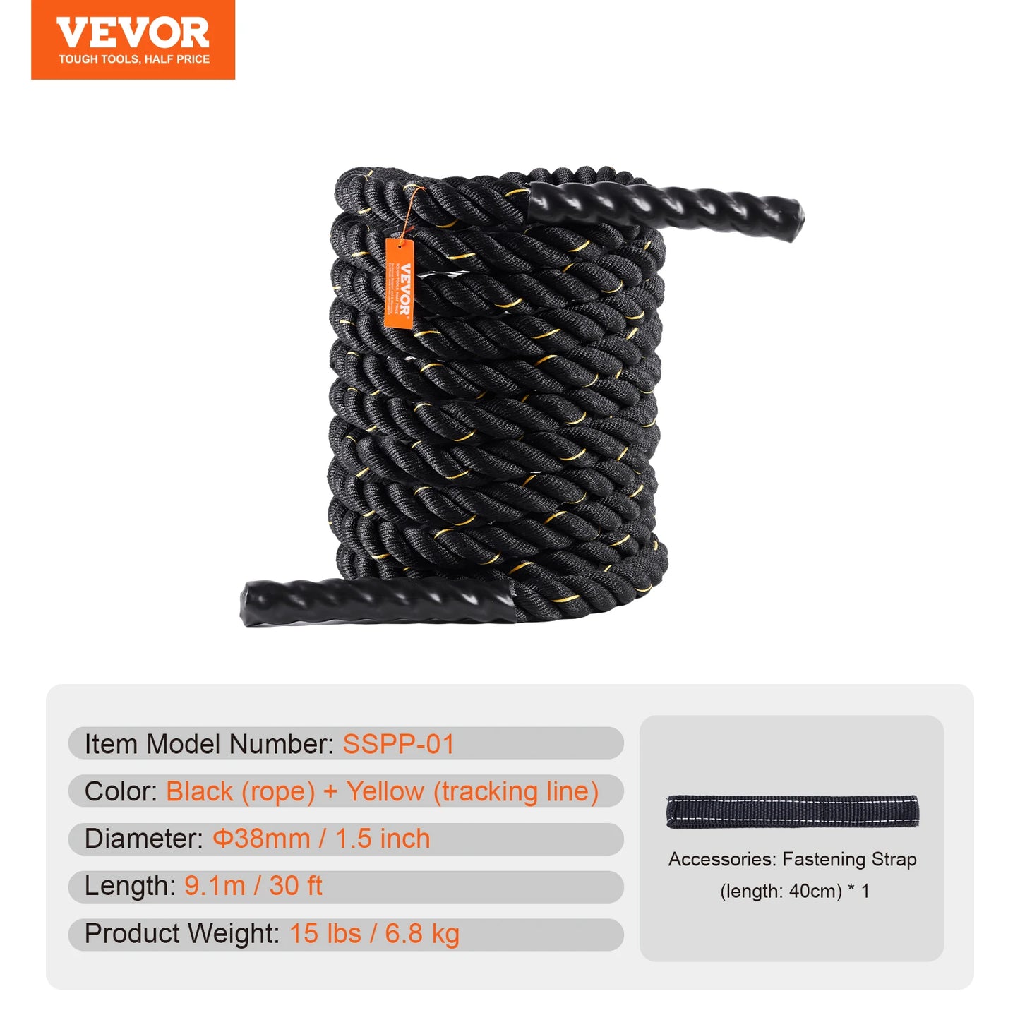 VEVOR Battle Rope 1.5 Inch Diameter 30Ft Length