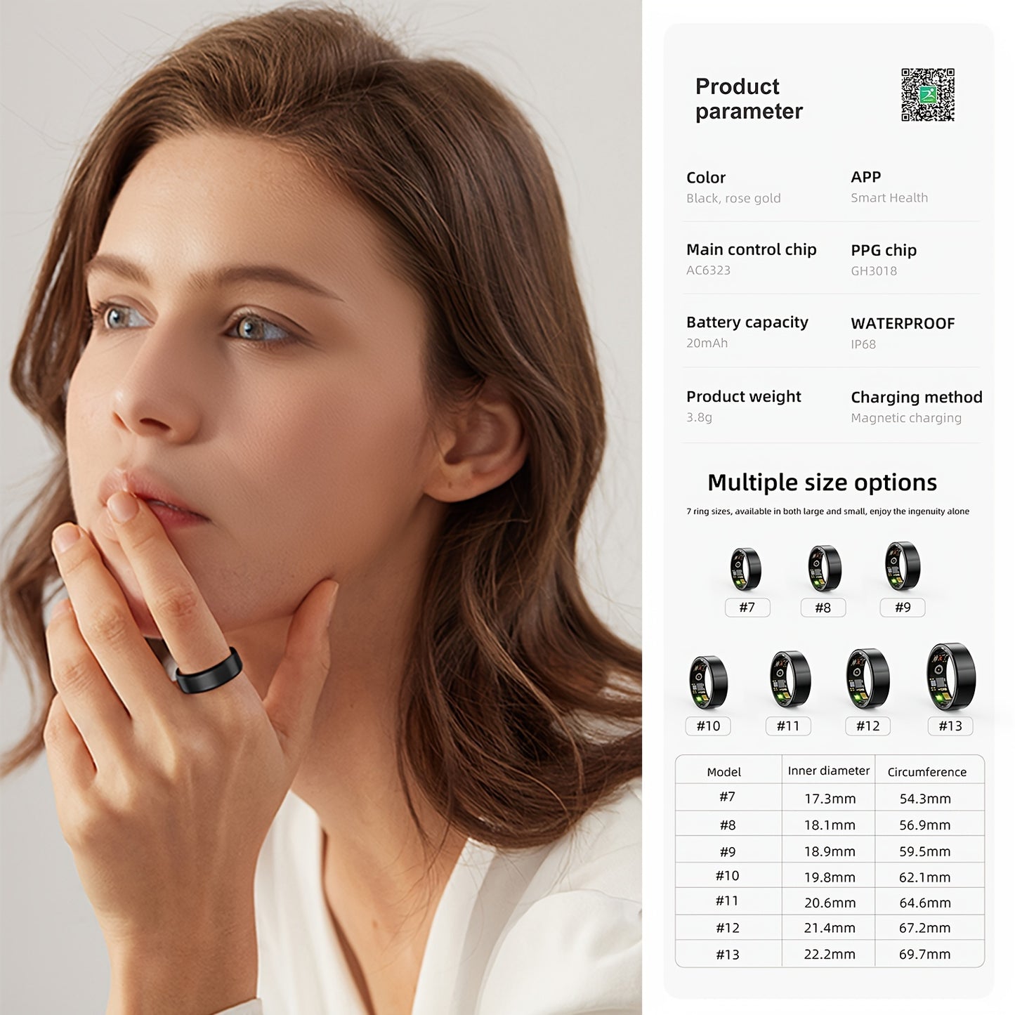 Smart Ring Fitness Tracker, Steps, Distance, Calories, Sleep Tracking, Exercise Monitoring, Compatible with iPhone Android, IP68 Waterproof, Smart Jewelry, Accessories, Gift for Women Men