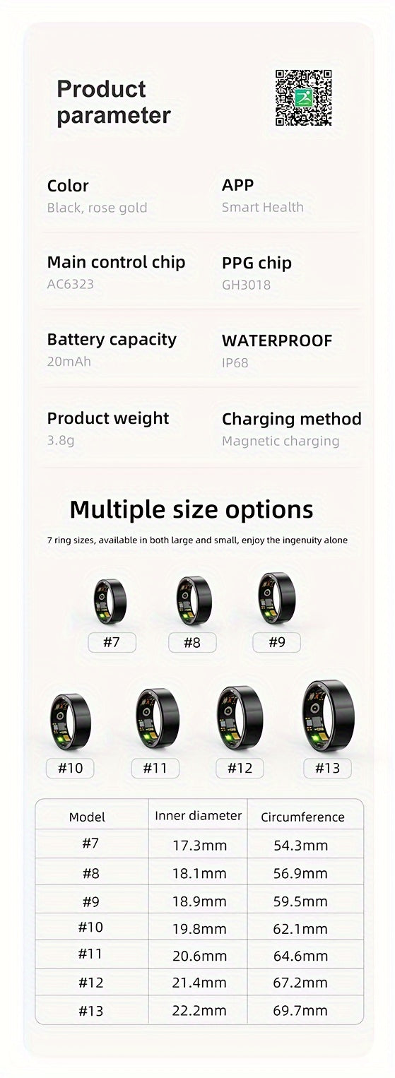 Smart Ring Fitness Tracker, Steps, Distance, Calories, Sleep Tracking, Exercise Monitoring, Compatible with iPhone Android, IP68 Waterproof, Smart Jewelry, Accessories, Gift for Women Men