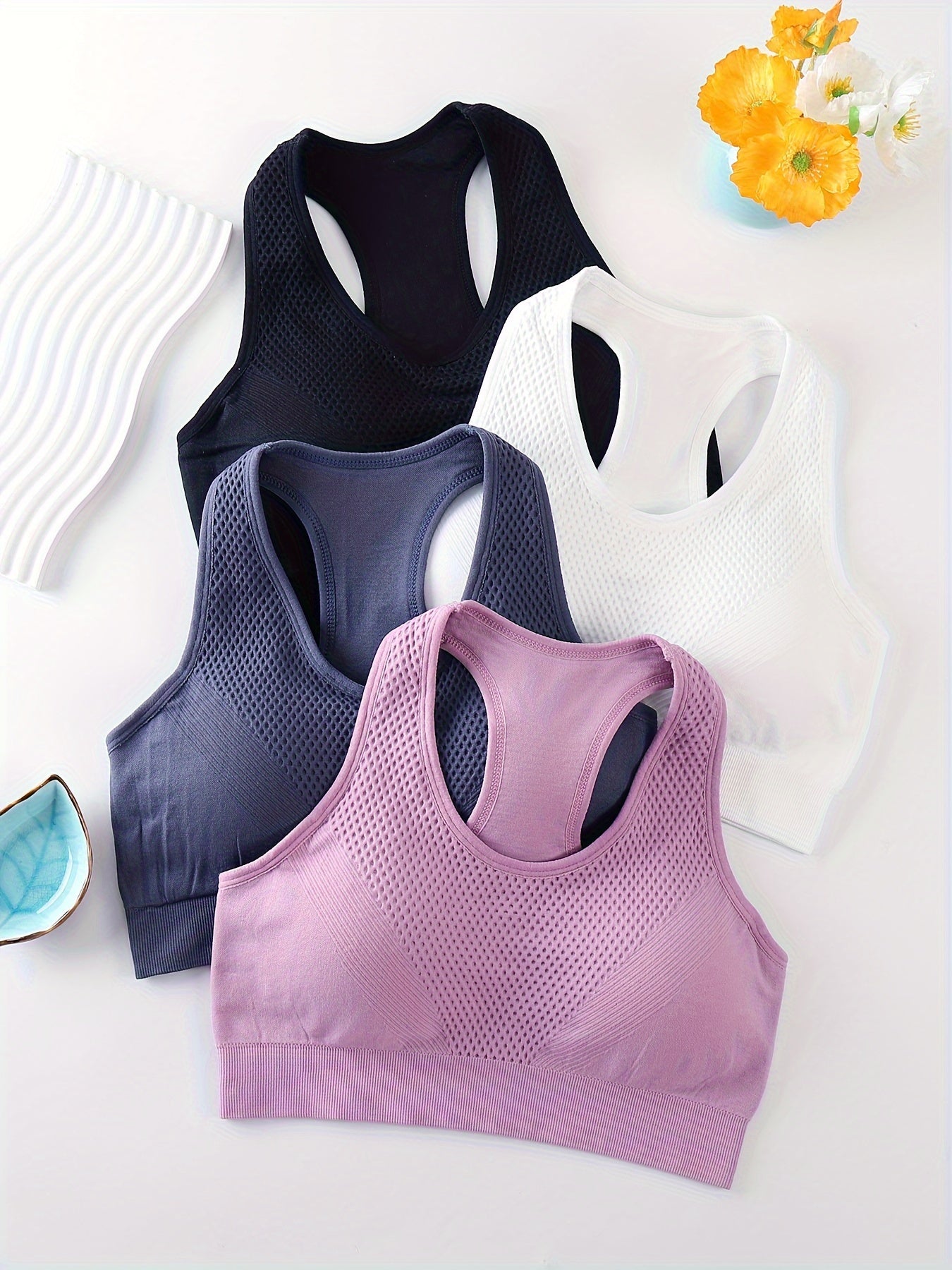 4-Pack Quick Dry High Elasticity Sports Bras for Women