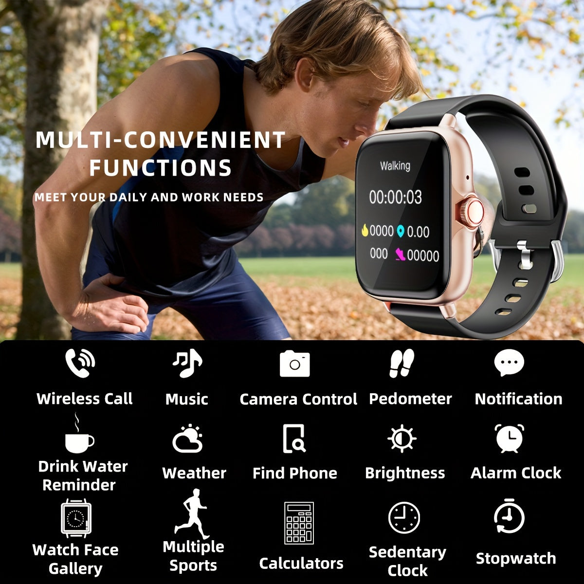 Waterproof Smart Watch, 1.83'' Full Touch Screen Display With Message, Answer Make Call Smartwatch Sleep Monitoring, Sports Pedometer, Information Alerts, For IPhone/Android Phones, Smartbands Fitness Watch For Women/Men