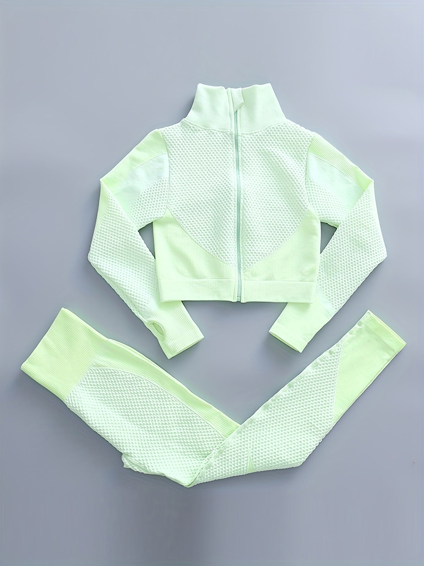 2 Pieces Quick-Drying Seamless Workout Set With Zip-Up Yoga Jacket And High-Waist Leggings