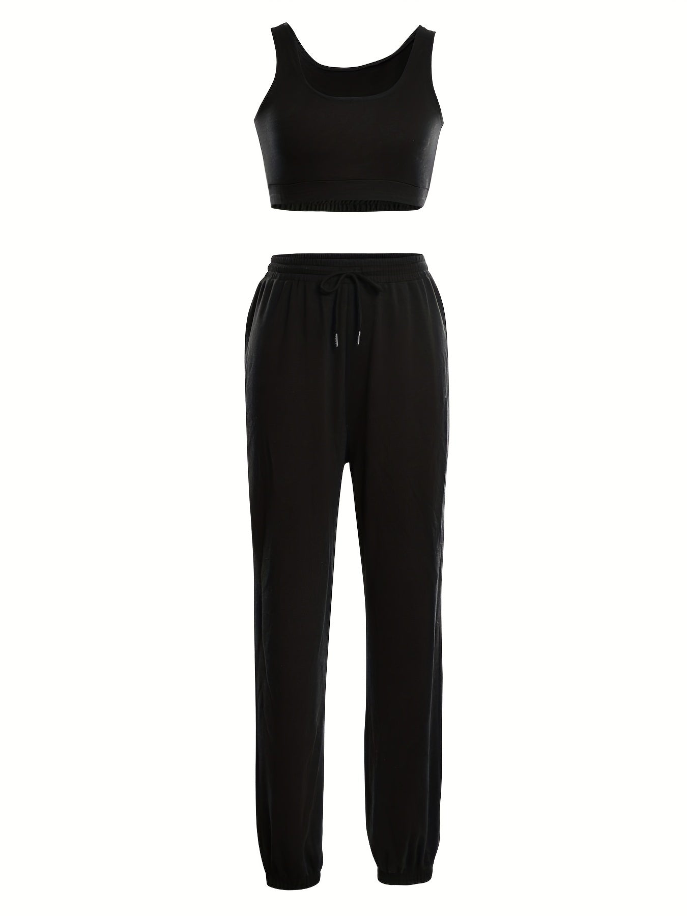 Cropped Workout Tank Top & Drawstring Jogger Pants Outfits,