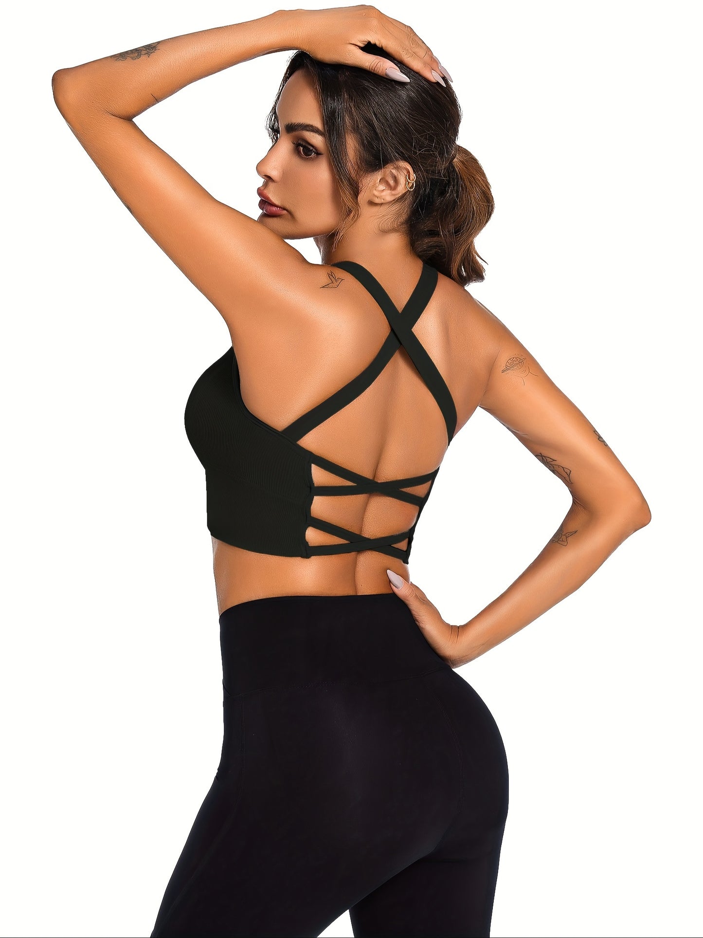 3 Pack Padded Backless Strappy Cross Open Back Sports Bras