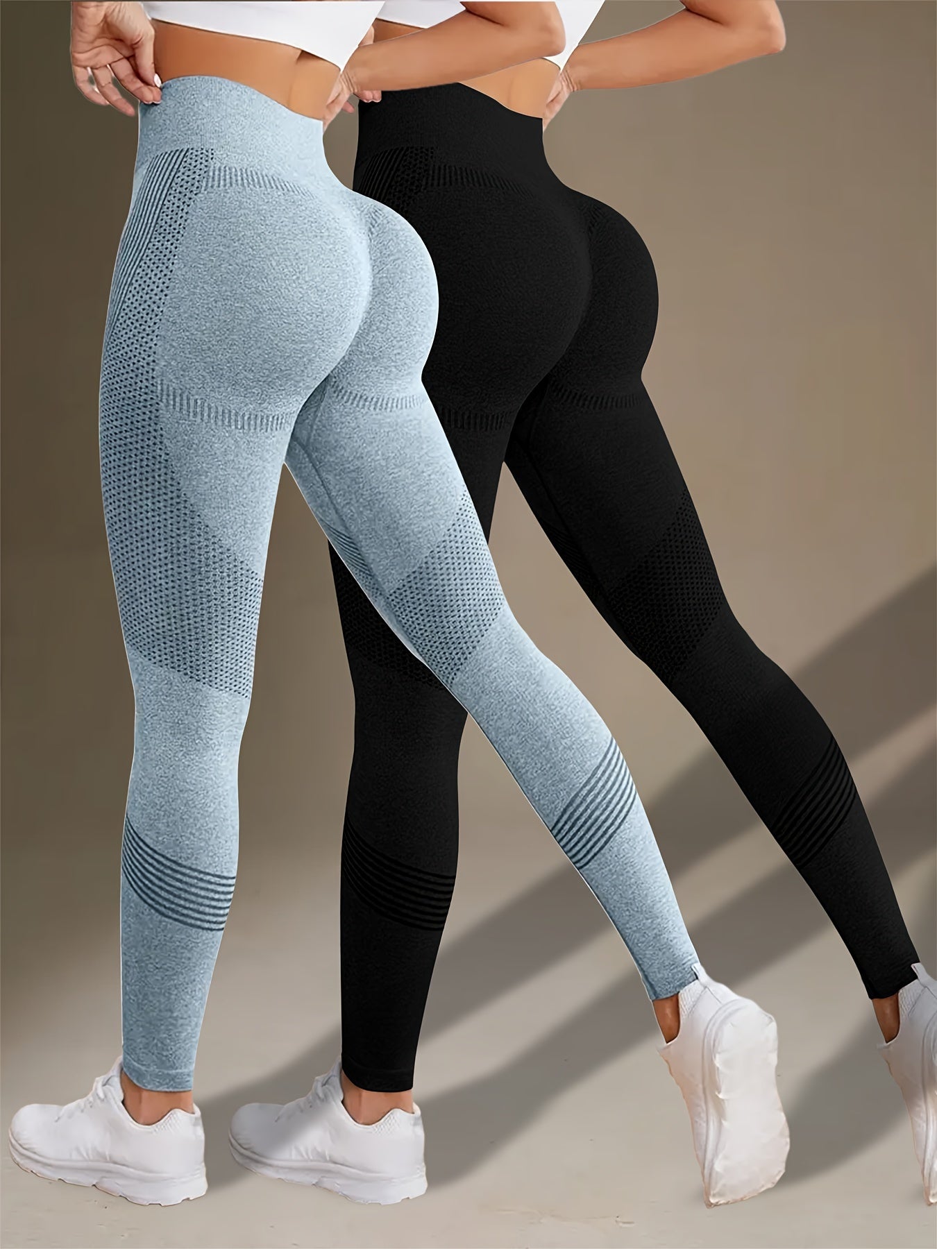 2pcs High Stretch Solid Color Tummy Control Fitness Yoga Leggings