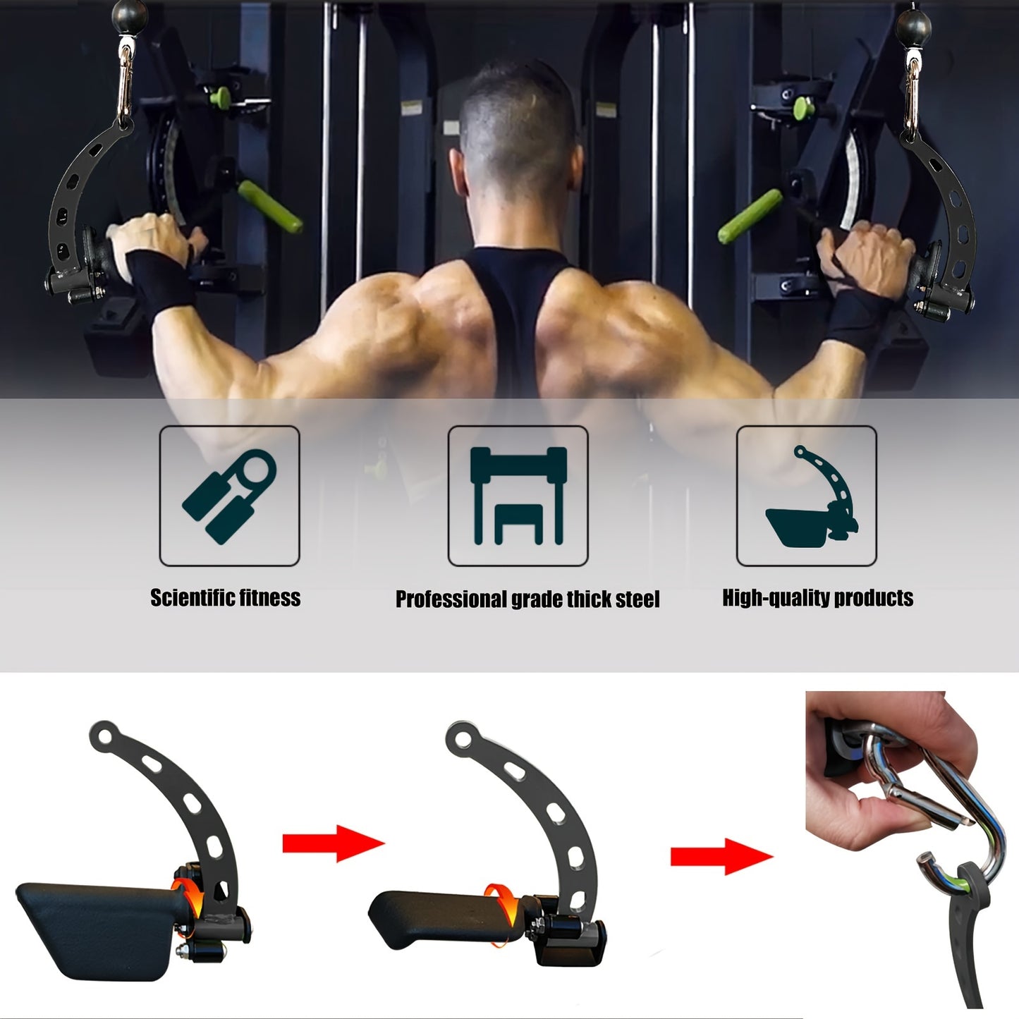Exercise Machine Attachments with Neutral Grip Handle for Lat Pulldown, T-Bar Row, and Landmine Exercises