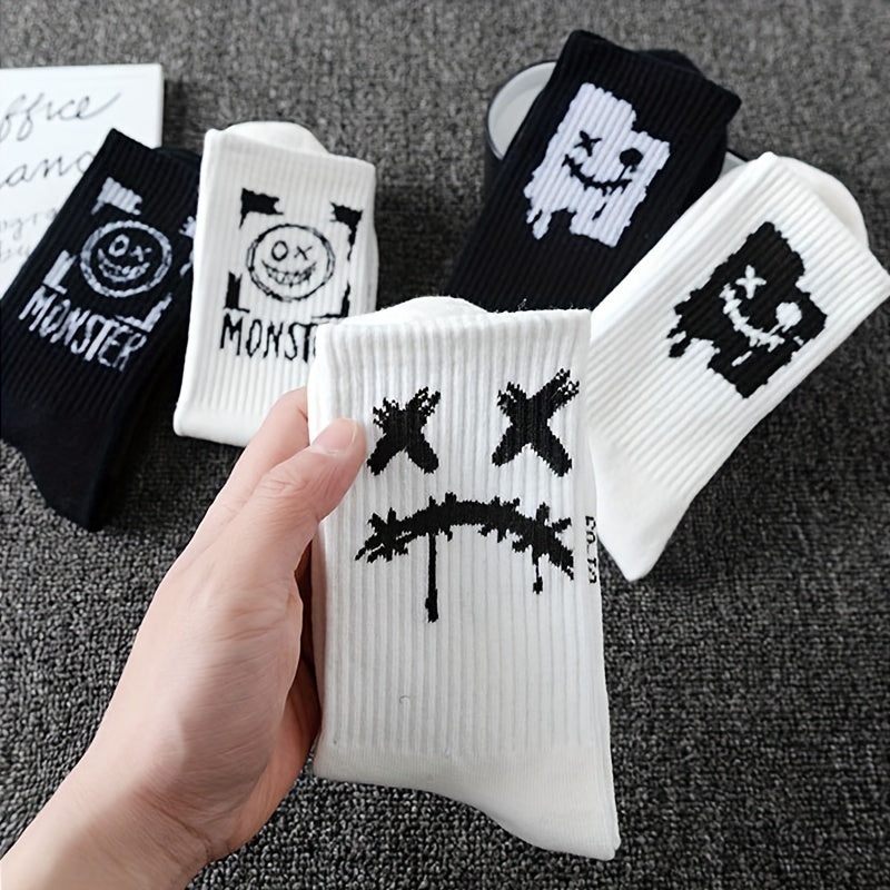 5 or 10 Pairs of Comfy Knit Graffiti Crew Socks