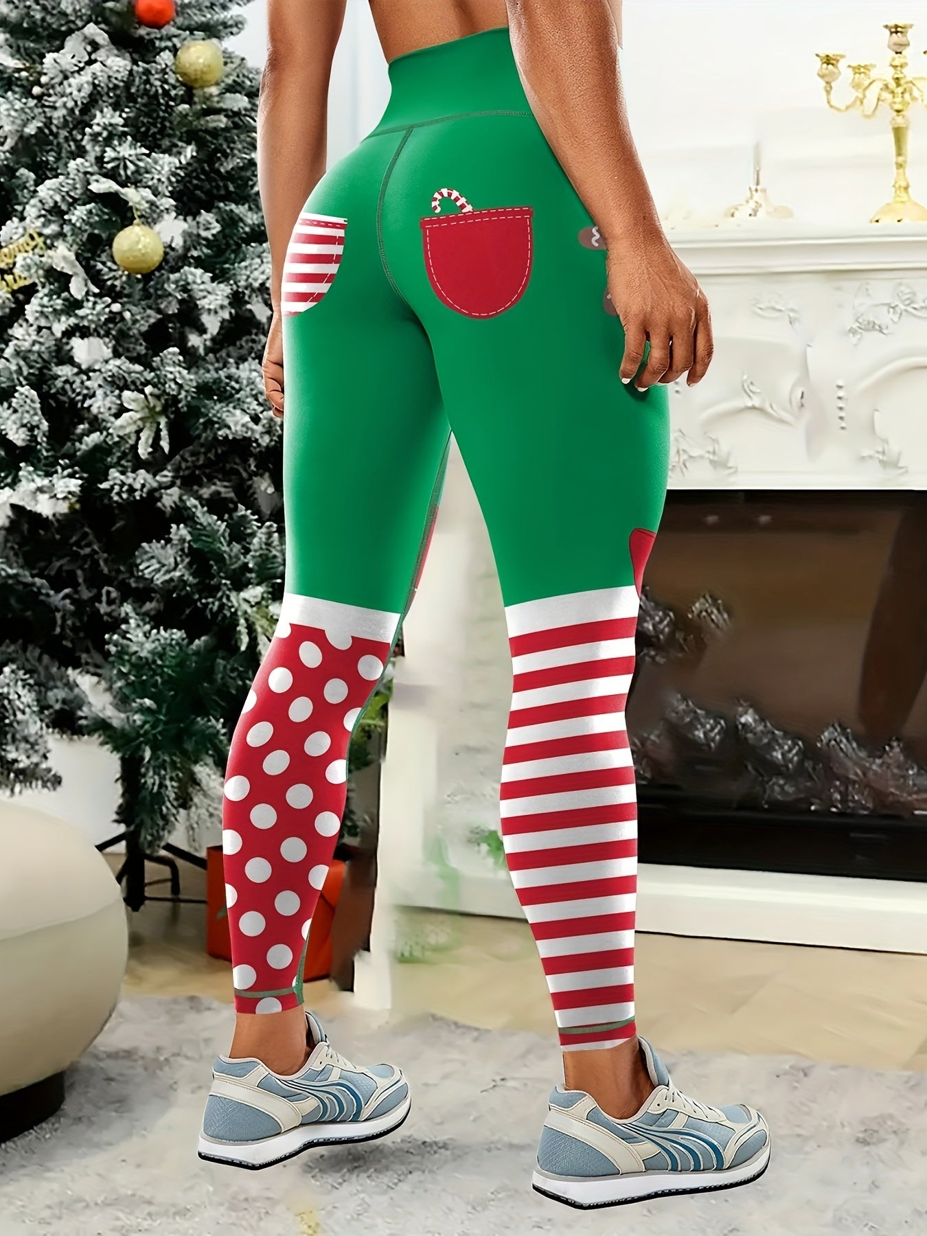 Christmas Print Fashion Fitness Training Tummy Control Skinny Yoga Pants
