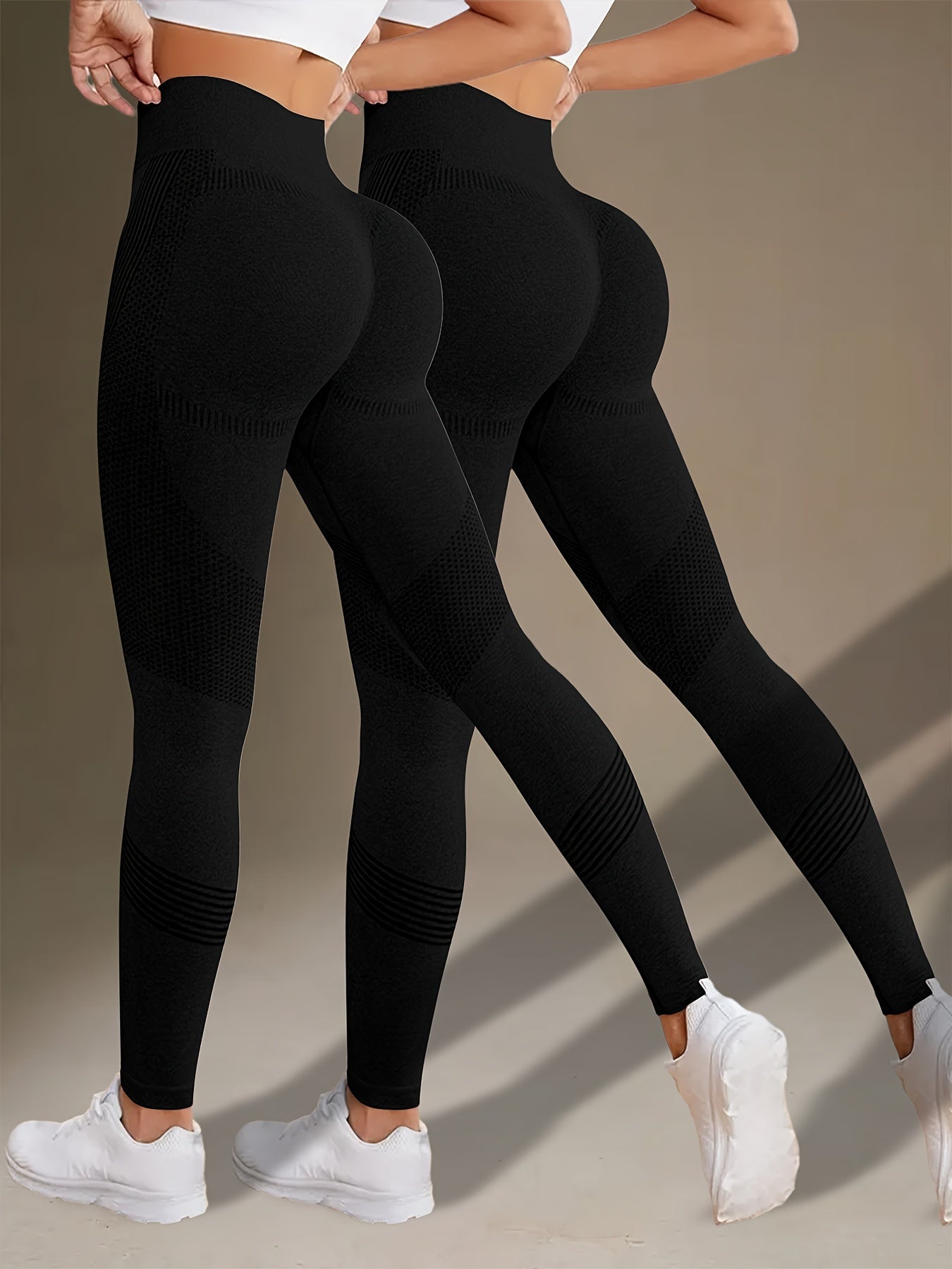 2pcs High Stretch Solid Color Tummy Control Fitness Yoga Leggings