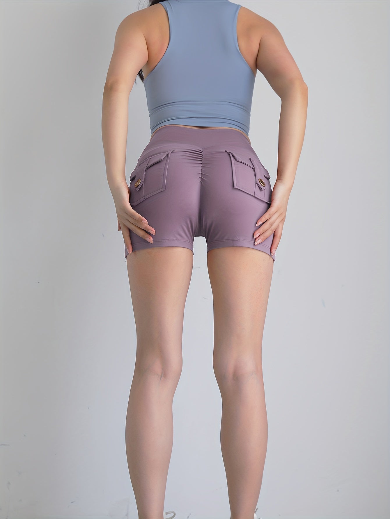 High Waisted Elastic Cargo Shorts, Hip Lifting Shaping Yoga Pants