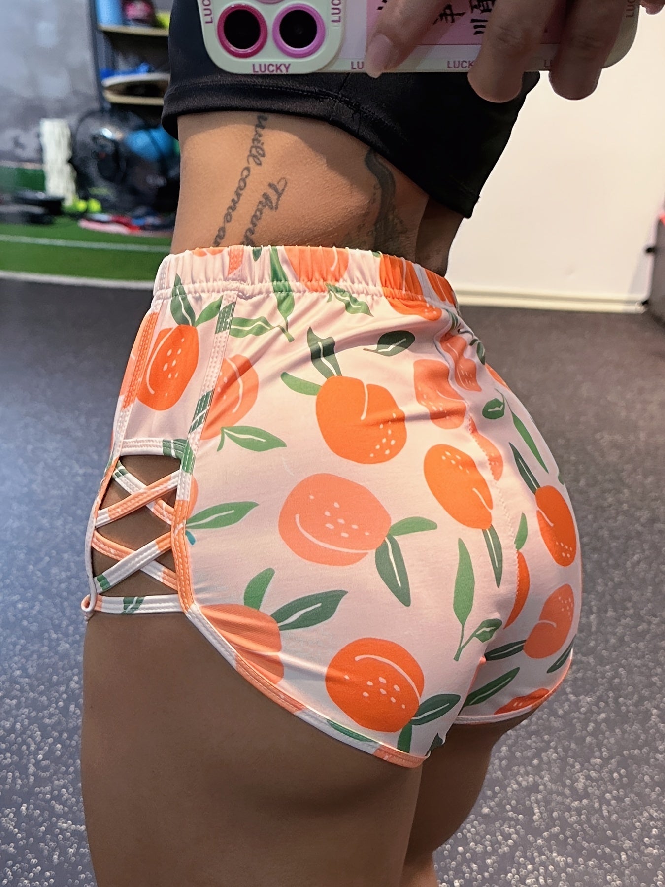 Women's High Waist Tie Dye Yoga Shorts With Criss Cross Design And Hollow Out Detail
