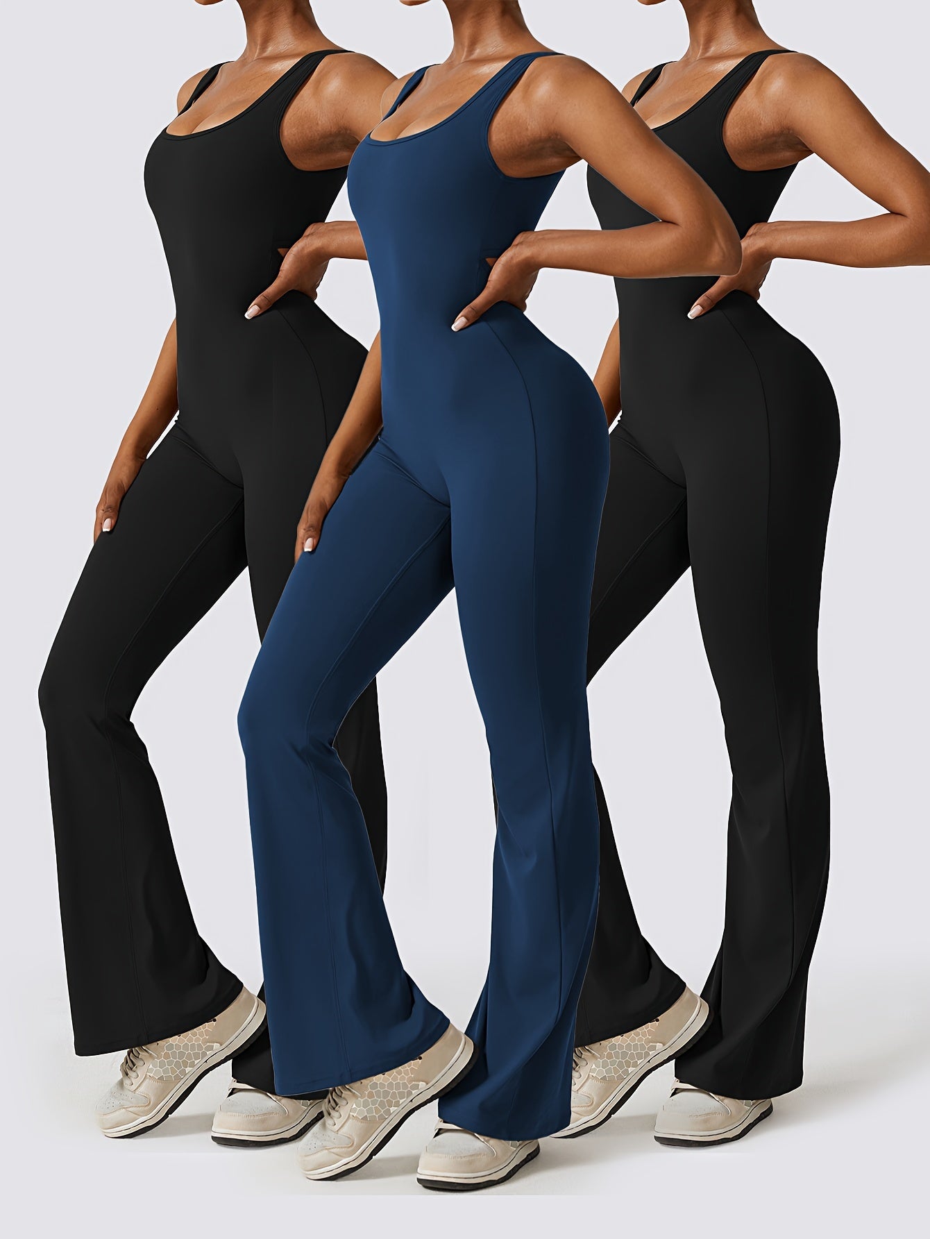 3pcs Solid Color Cut Out Backless Yoga Bodysuit,