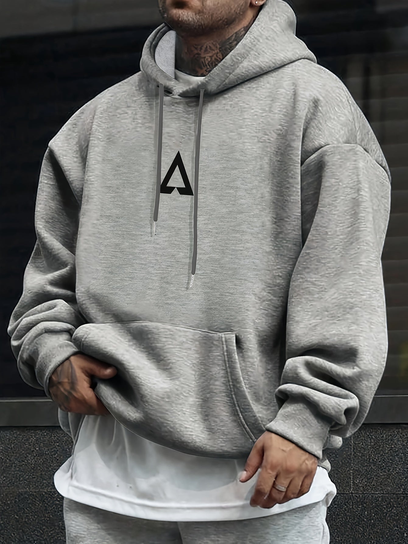 Men'S Casual Geometric Hoodie with Kangaroo Pocket