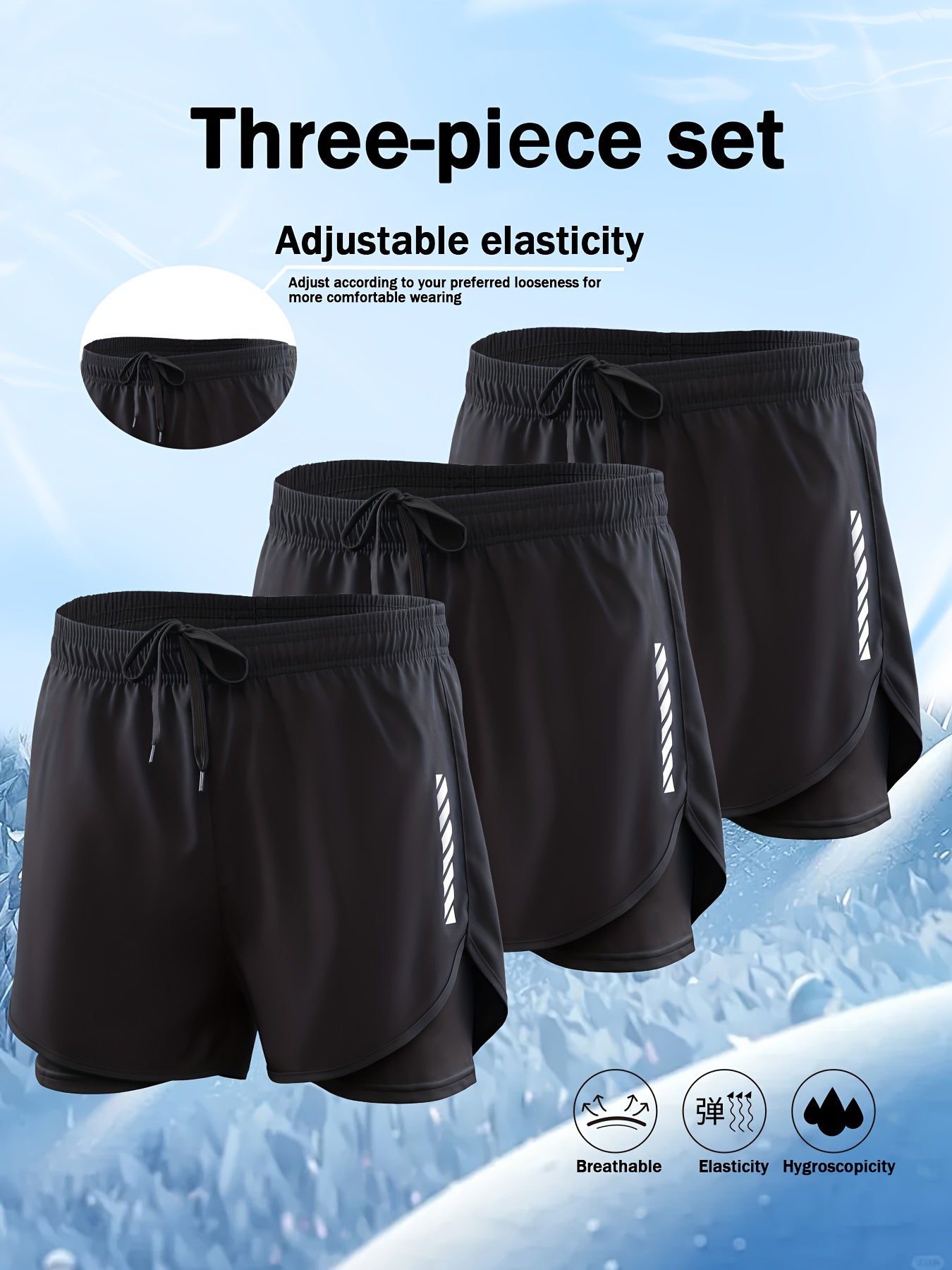 3pcs 2-in-1 Double Layer Men's Fashion Shorts for Spring/Summer Gym Workout Training