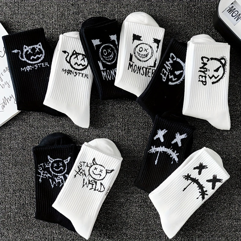 5 or 10 Pairs of Comfy Knit Graffiti Crew Socks