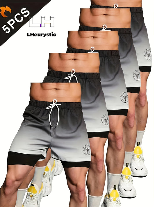 5pcs Bull Head Double-Layer Loose Fit Gym Shorts