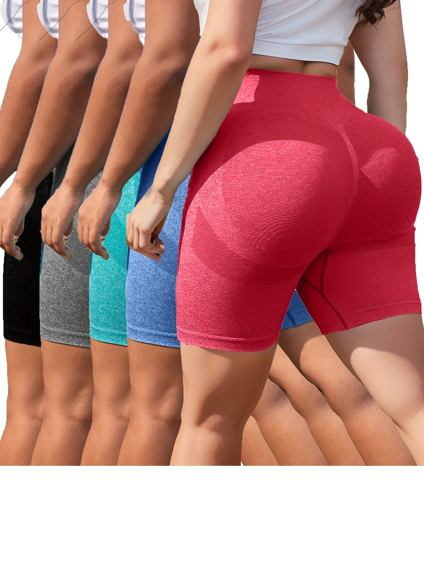 5-Pack Seamless Quick-Dry High-Waisted Yoga Shorts For Women, Plus Size