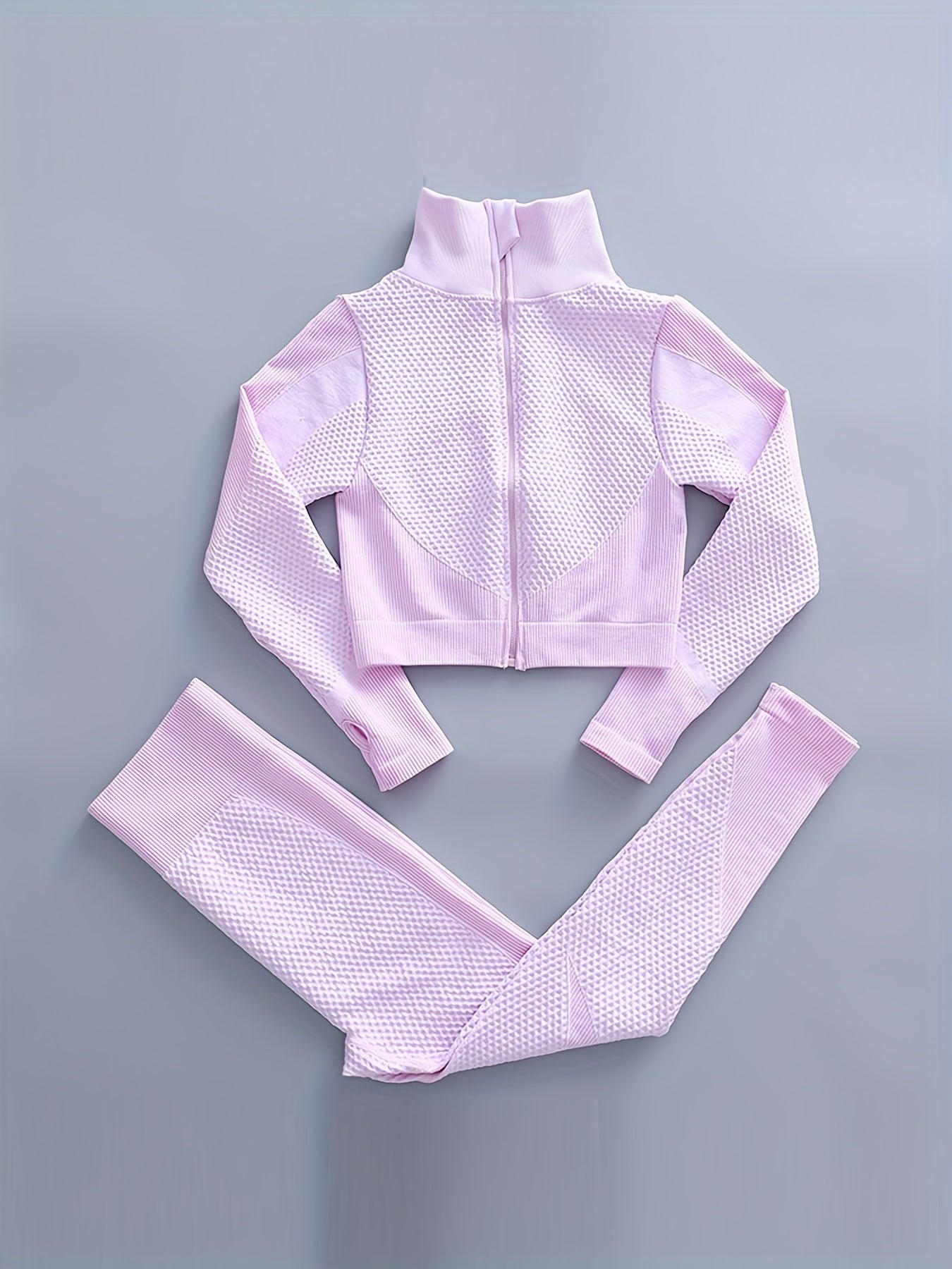 2 Pieces Quick-Drying Seamless Workout Set With Zip-Up Yoga Jacket And High-Waist Leggings