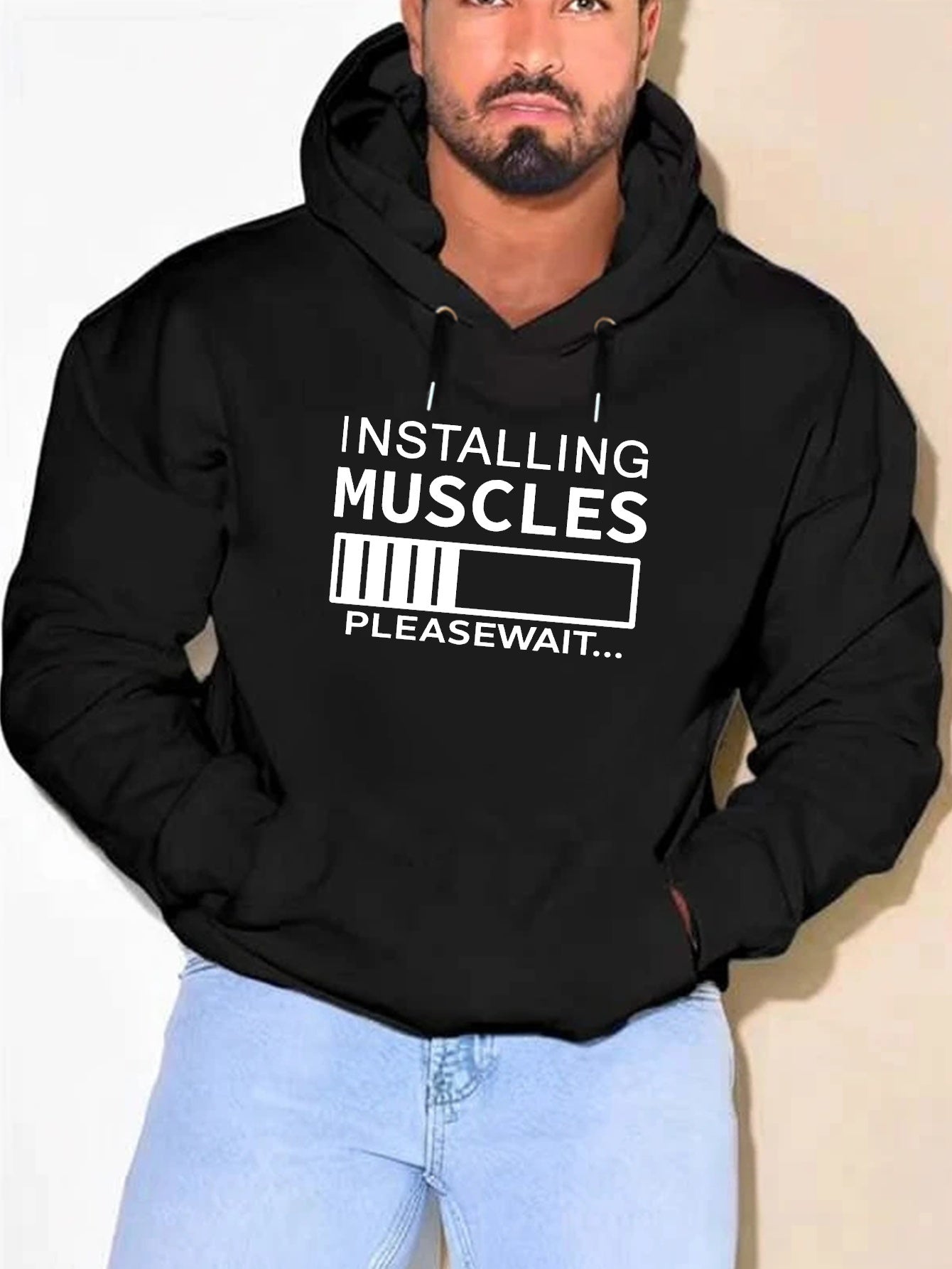 PLUS SIZE Installing Muscles Print Hoodie,