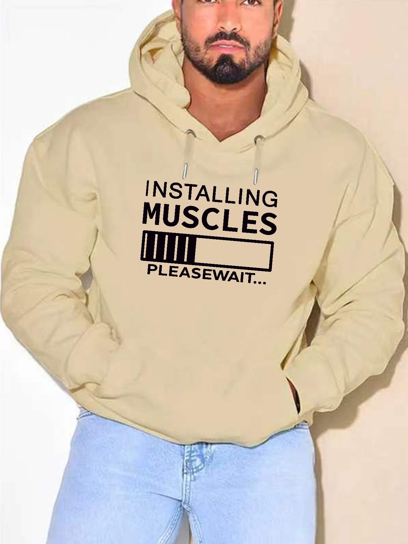 PLUS SIZE Installing Muscles Print Hoodie,