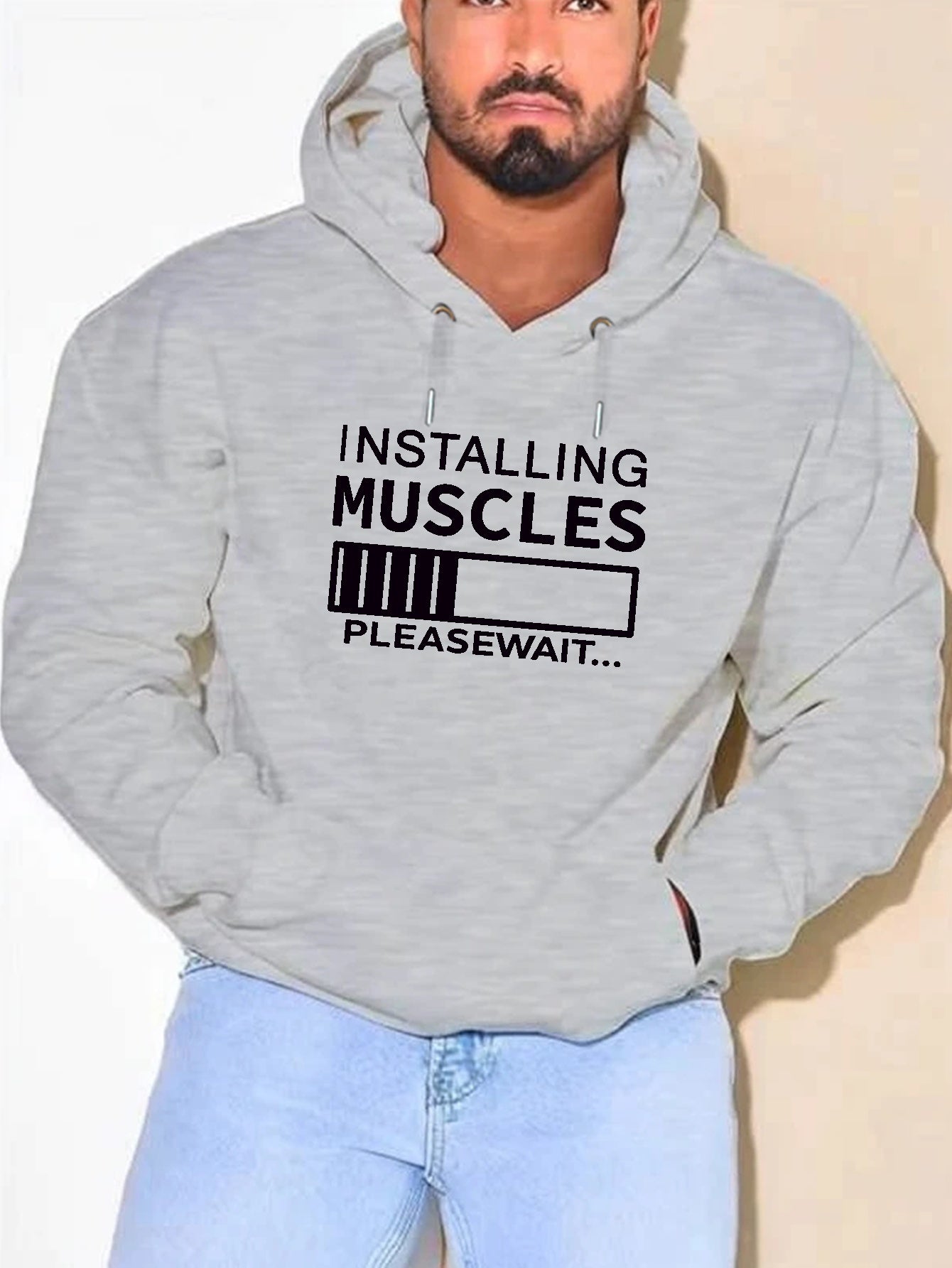 PLUS SIZE Installing Muscles Print Hoodie,