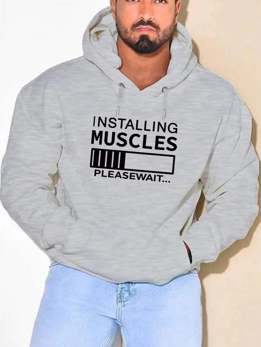 PLUS SIZE Installing Muscles Print Hoodie,