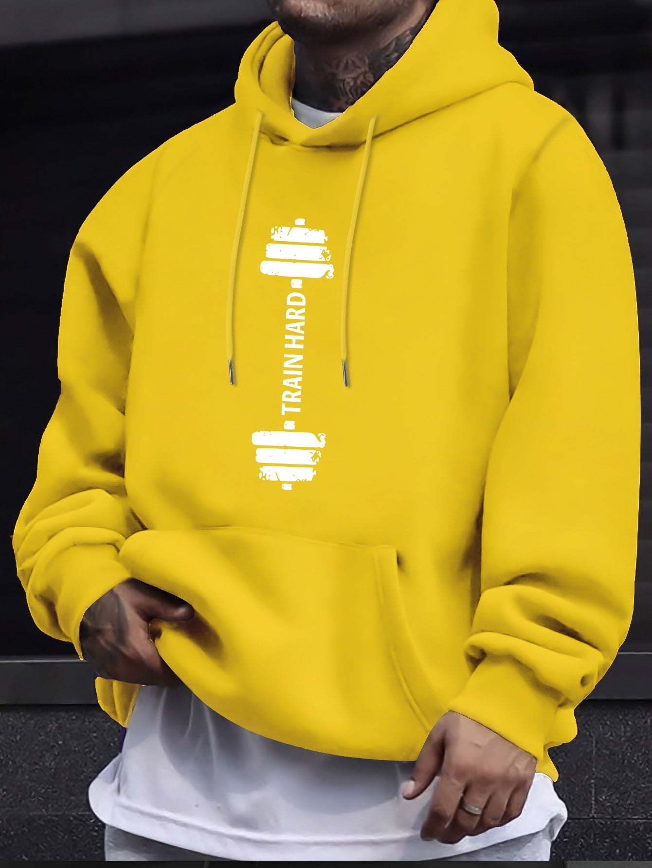 Stylish Barbell Print Long Sleeves Hoodie