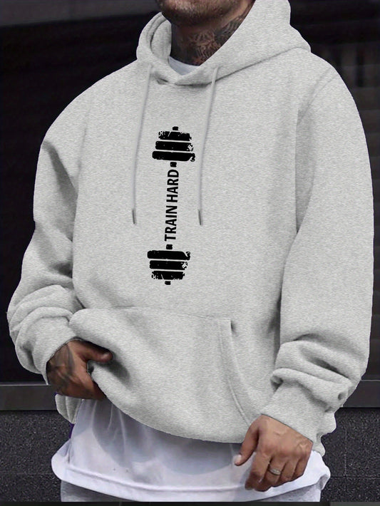 Stylish Barbell Print Long Sleeves Hoodie