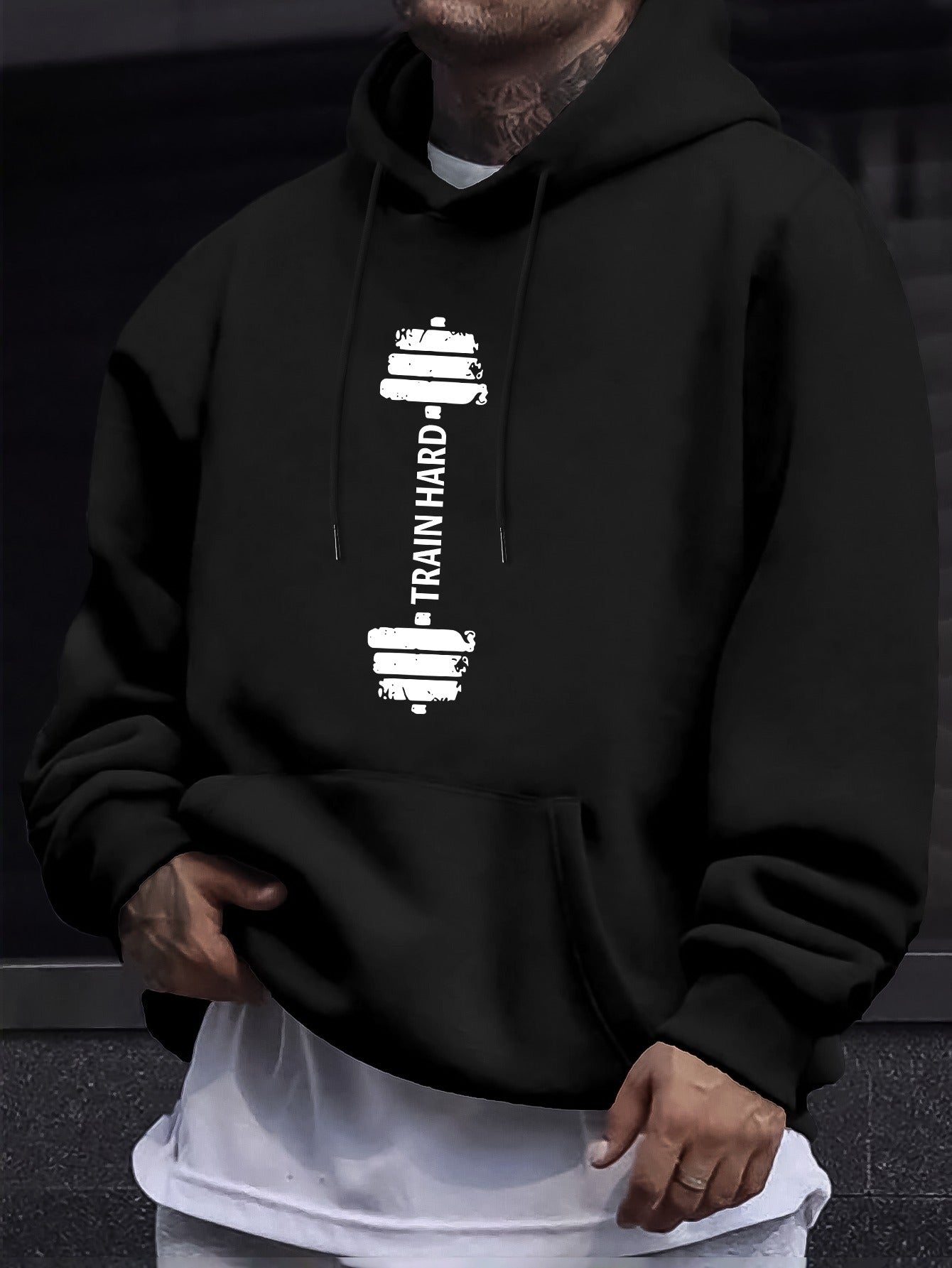 Stylish Barbell Print Long Sleeves Hoodie