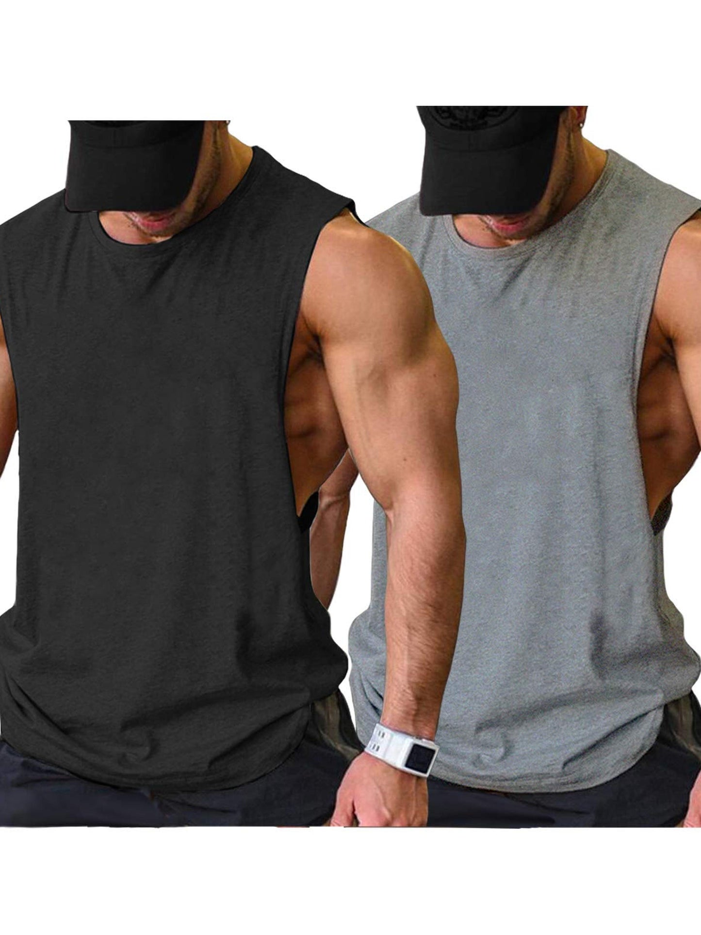 2 Pack Sleeveless Muscle Men Workout Tank Top Gym Bodybuilding T Shirts