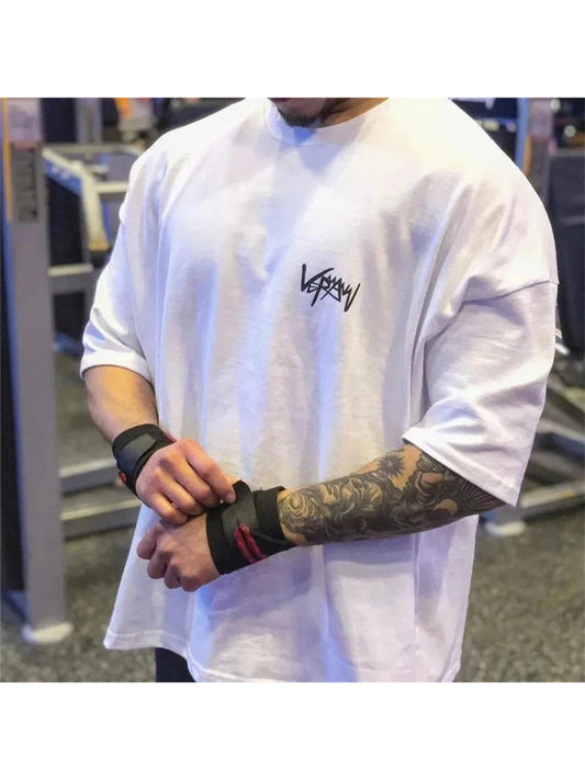 Oversized Cotton Summer Fitness T Shirt for Training Running Gym