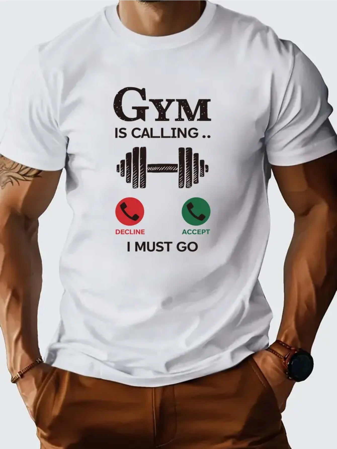 GYM IS CALLING Creative Letter Graphic Print for Men Women Couple - Ultra-Soft, Breathable, Moisture-Wicking, Casual Summer Tee