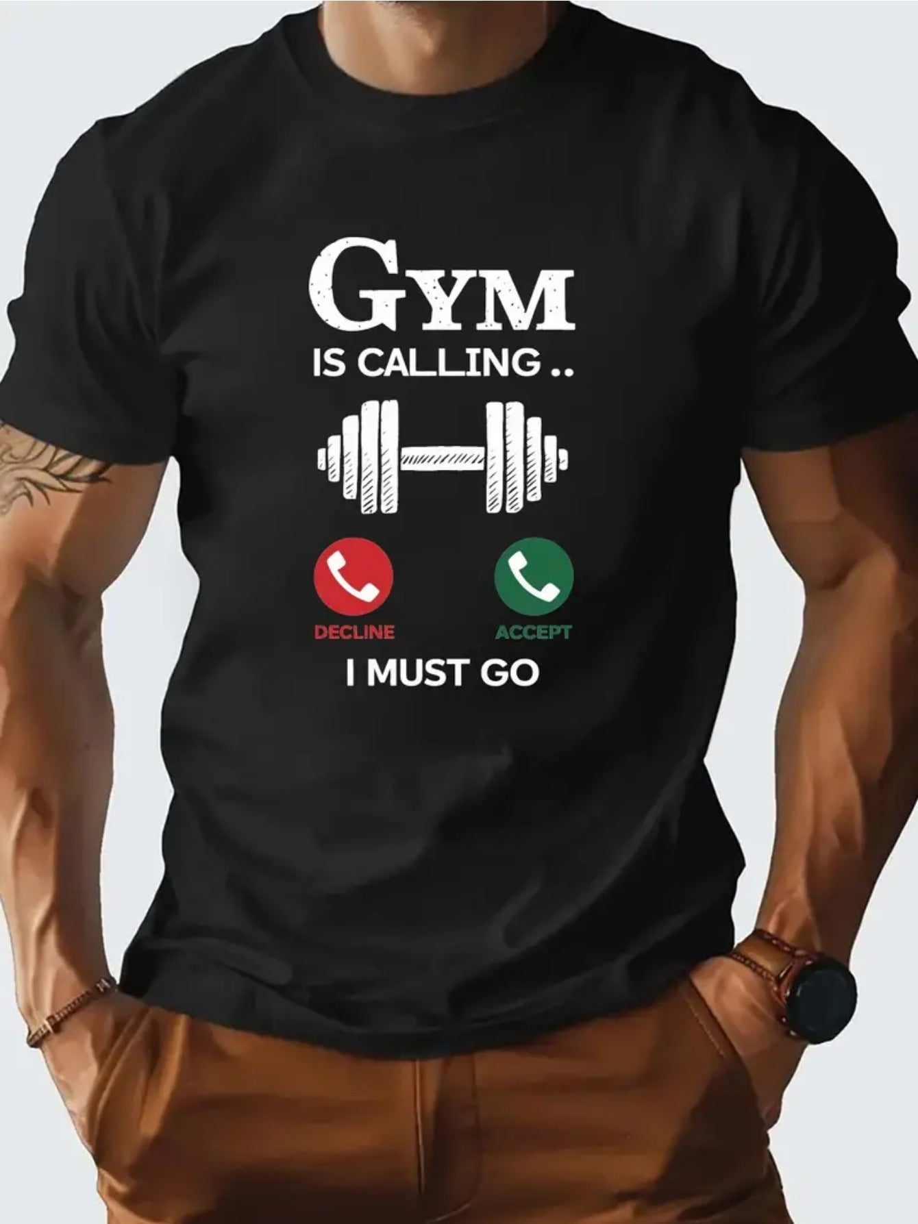 GYM IS CALLING Creative Letter Graphic Print for Men Women Couple - Ultra-Soft, Breathable, Moisture-Wicking, Casual Summer Tee