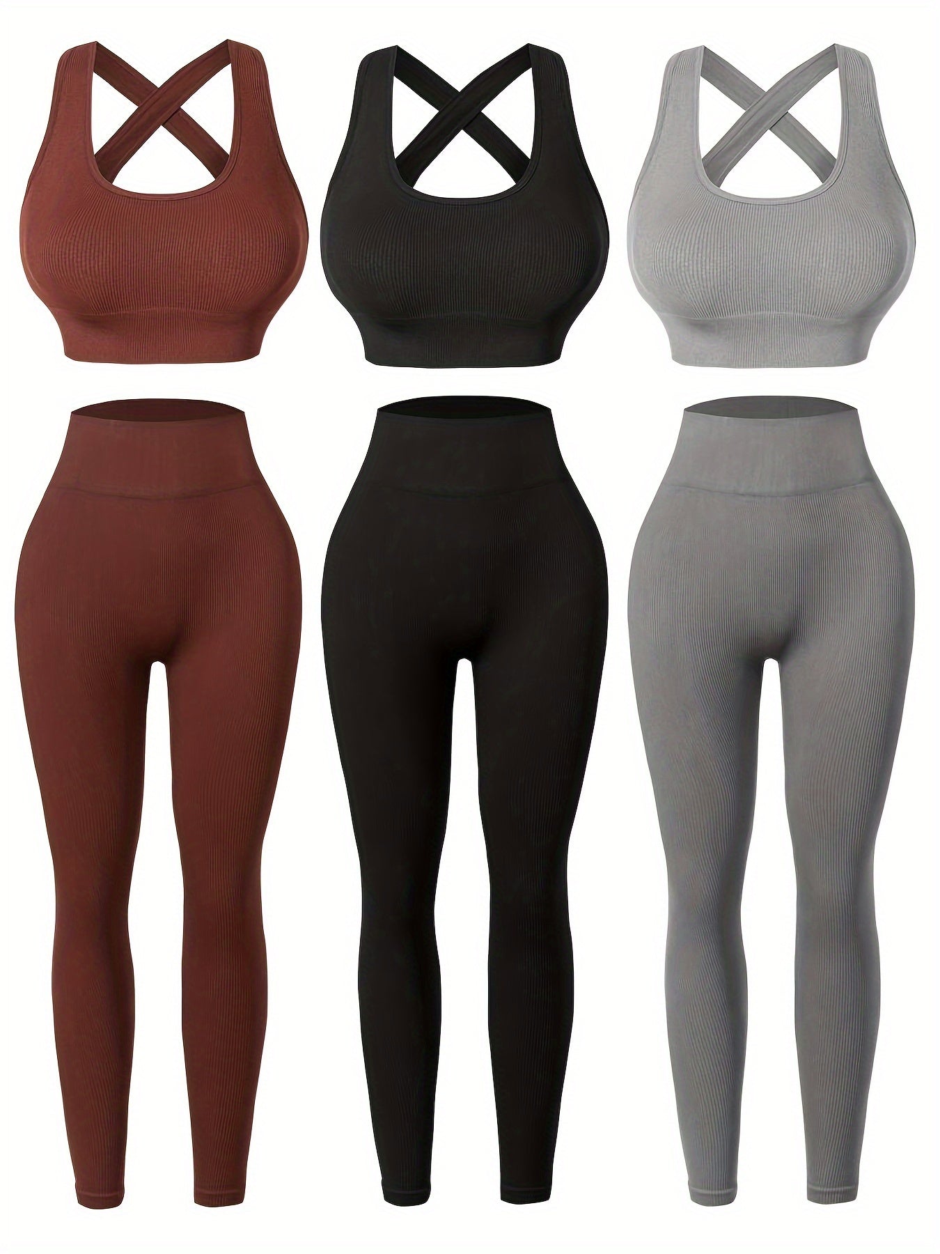 3pack High-Waisted Women's Yoga Leggings Set with Seamless, Breathable Fabric and Built-In Bra for All-Season Wear