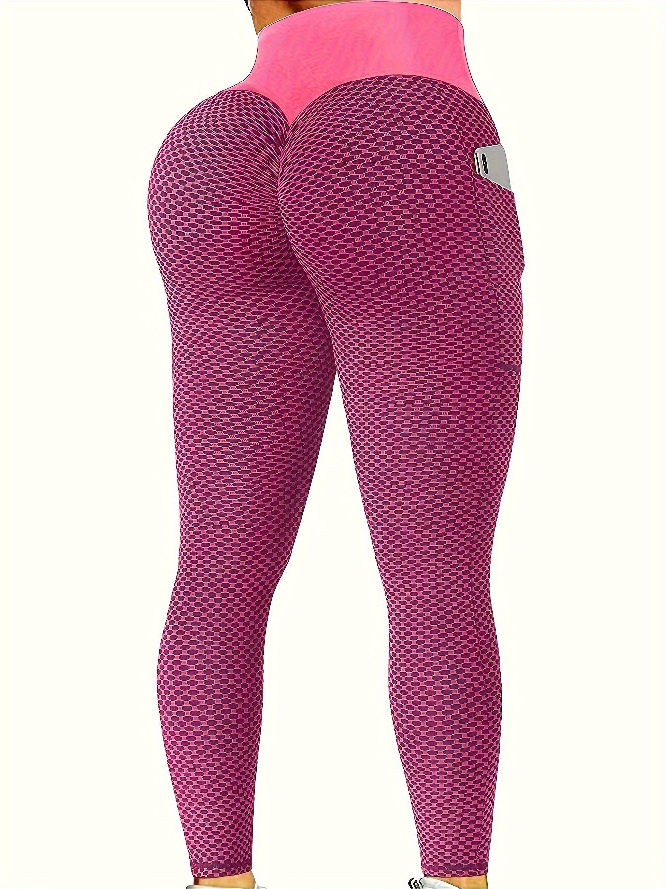 2pcs Honeycomb Butt Lifting High Waist Yoga Leggings With Pocket,