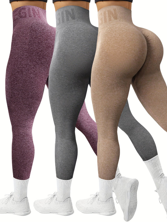 3 Pack High-Waisted Tummy Control Seamless Yoga Pants,