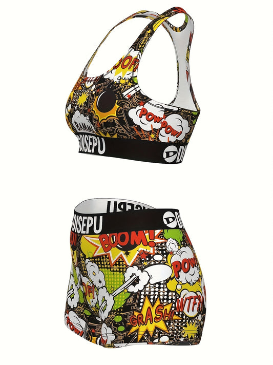 High Elastic, Breathable, Comfortable, Shockproof, Trendy Print, Cool Explosion Design, Sports Bra and Shorts