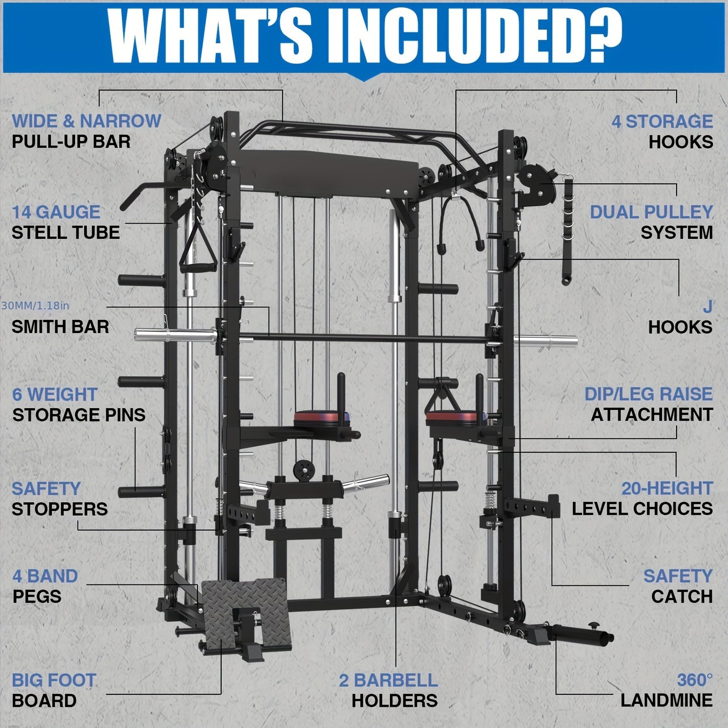 AII-IN-ONE Smith Machine With 2000 Pounds Capacity,