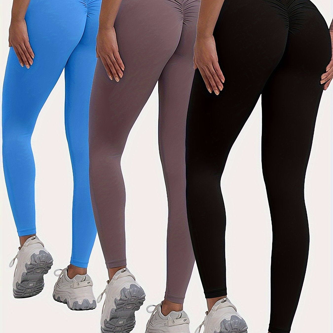 3pcs Solid Color Peach Butt Yoga Sports Leggings, Women's Quick-drying High Elastic Fitness Sports Pants