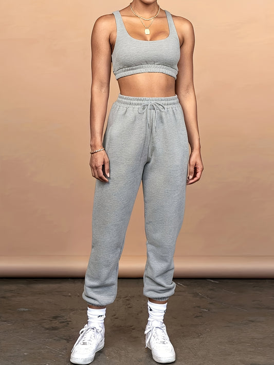 Cropped Workout Tank Top & Drawstring Jogger Pants Outfits,